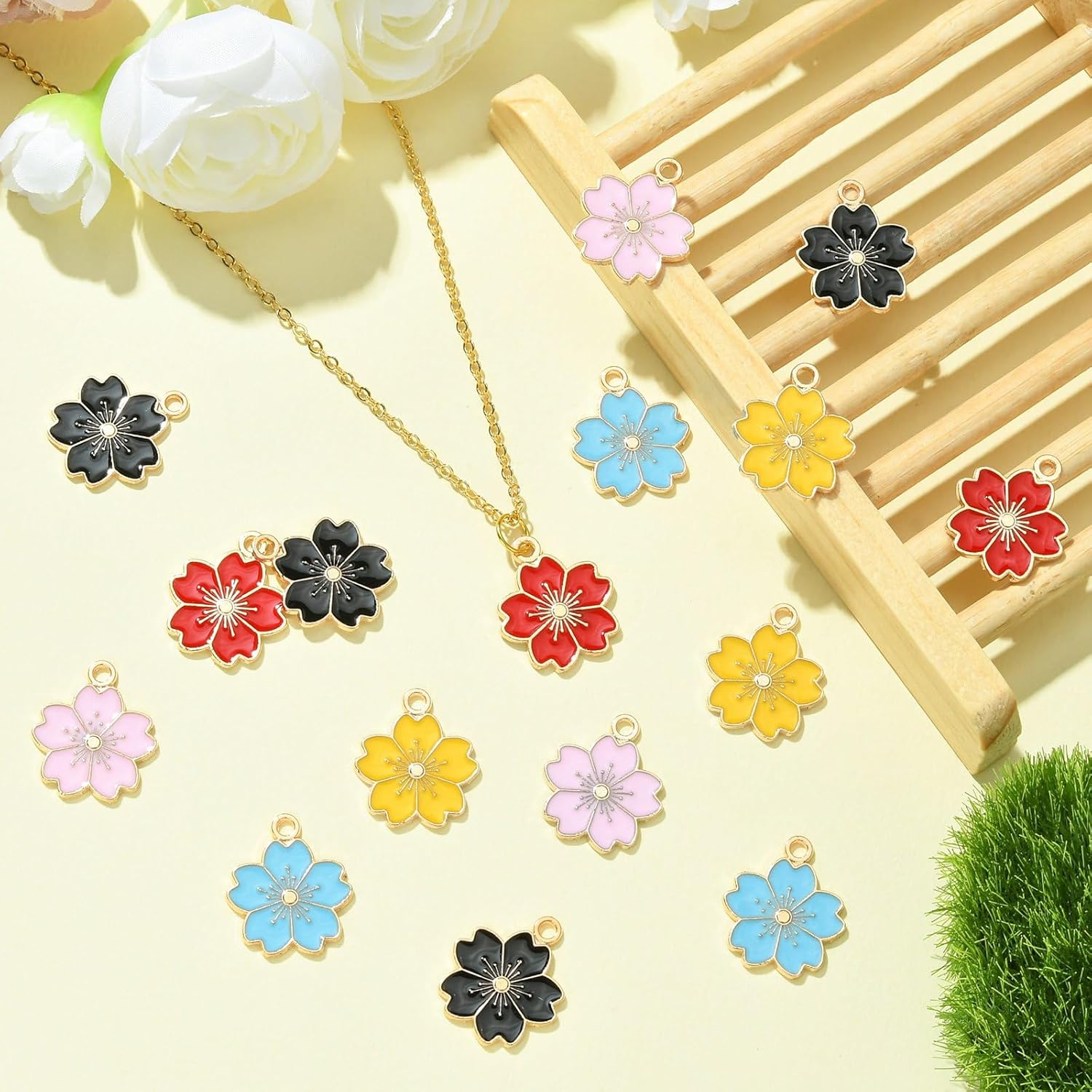 KitBeads 100pcs Colorful Cherry Blossom Charms Enamel Blossom Flower Charm for Jewelry Making Bracelets Necklace Bulk - Image 6
