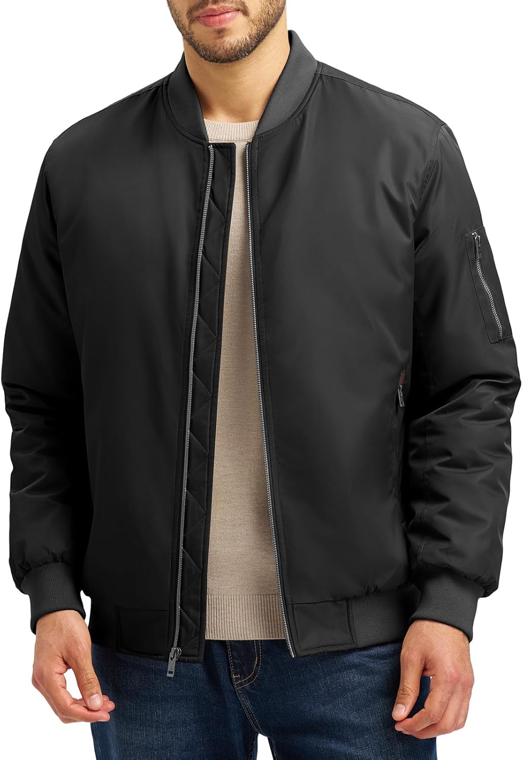 Rdruko Men's Bomber Jackets Onion Quilted Winter Padded Windbreaker Zip up 4 Pockets Waterproof Satin Flight Varsity Coats - Image 7