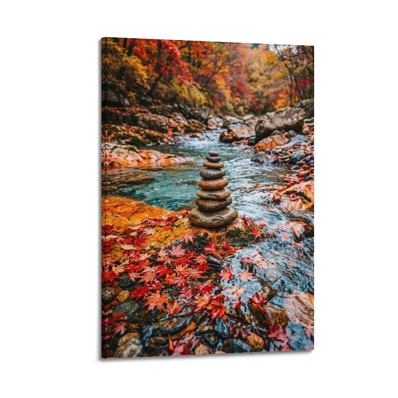 XKUGA Zen Nature Poster Autumn River Pebble Cairn Healing Serenity Modern Decorative Canvas Prints - Ideal Wall Art for Family, Man Cave, Game Room, Boys & Girls Bedroom 16x24inch(40x60cm)