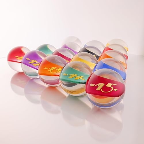 SRS - Juego completo de bolas de billar transparentes de 2-14 pulgadas, transparente con impresión dorada, 4.2 onzas, 2.25 pulgadas de diámetro