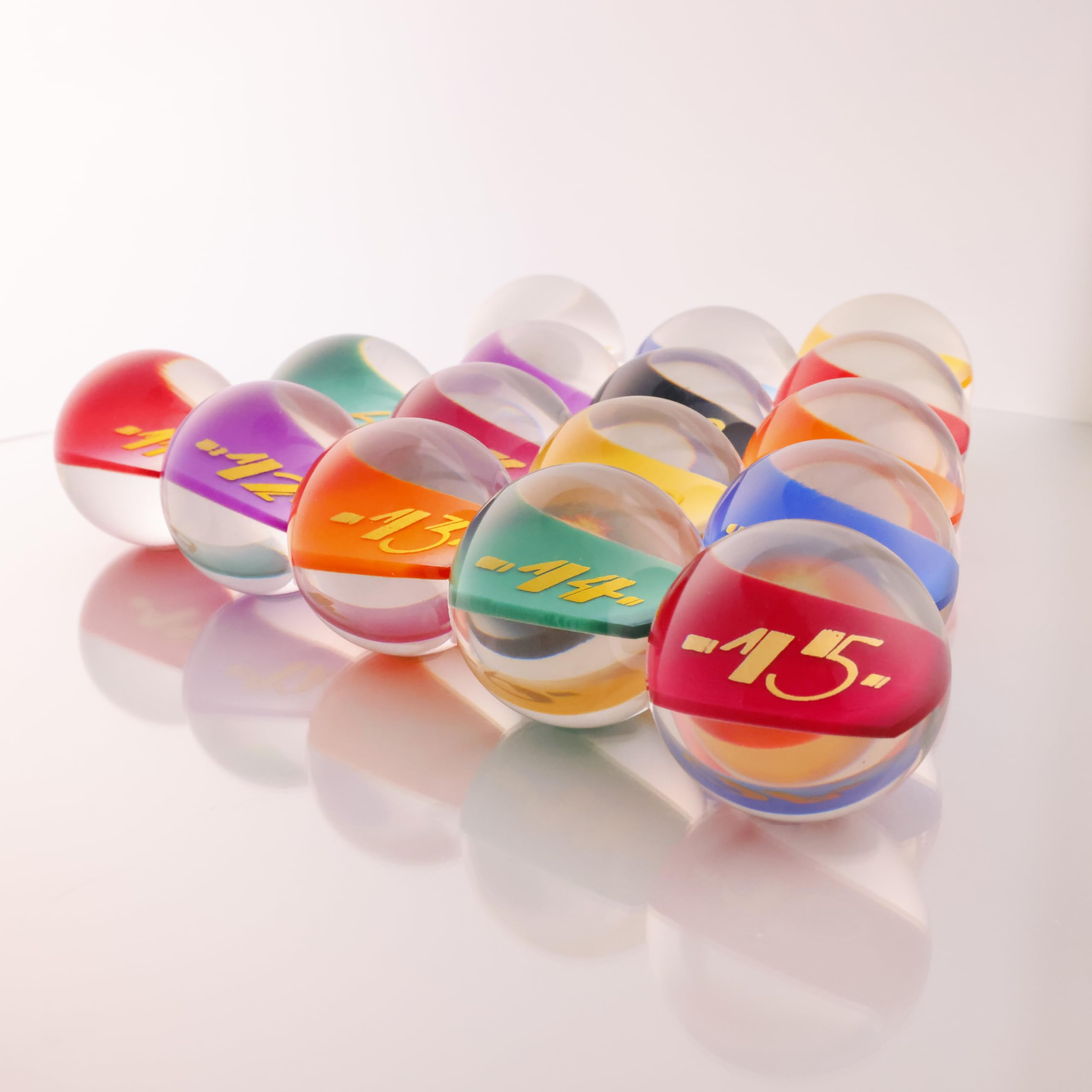 Clear Pool Billiards Balls Set by SRS - Full Set 2-1/4 in. Transparent w/Gold Print, 4.2oz, 2.25" Diam