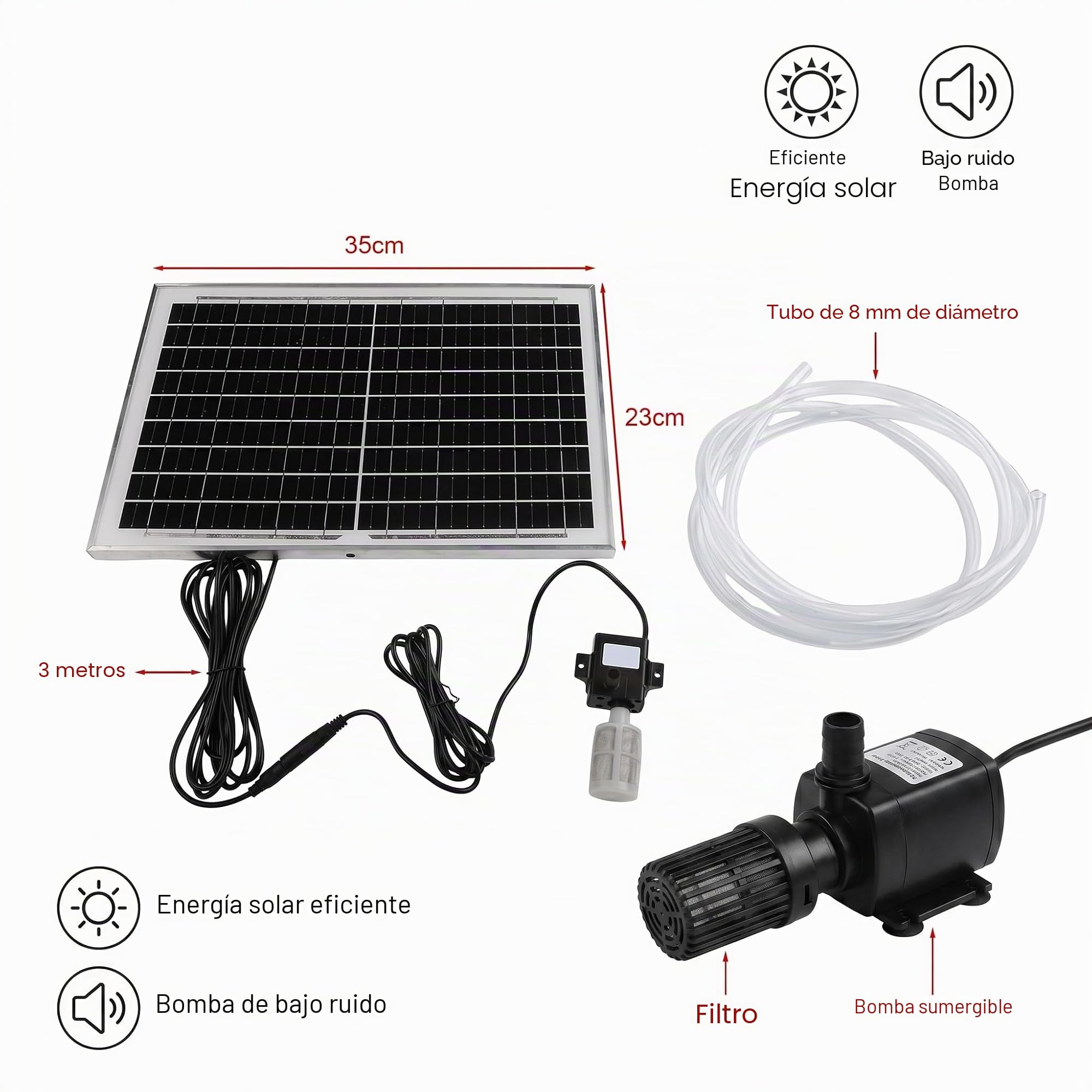 Kit de filtro solar para estanque de peces - Bomba sumergible - Filtro biológico para estanque de peces