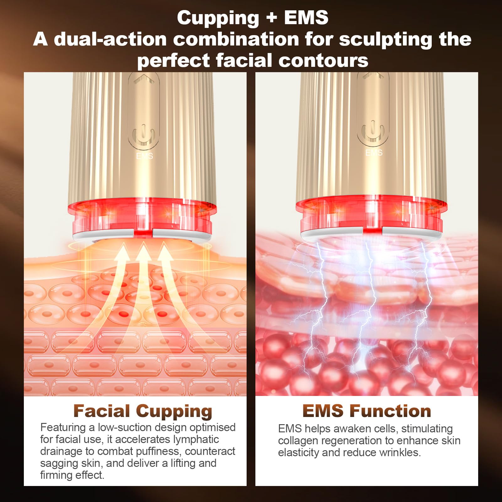 Ventouse Visage EMS, Ventouse + EMS Nouvelles Combinaisons, EMS 4 Forces Et Lumière, Ventouse Cellulite pour Eliminer L'œdème, Ventouse Visage Anti-Rides, Cupping Ventouse Raffermissement