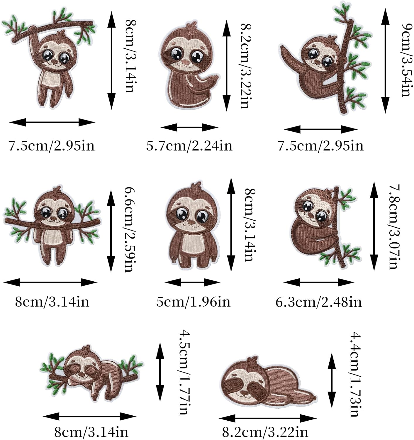 8Pcs Sloth Embroidered Iron on Patches, Animal Iron on Patches Cartoon Sleepy Bear Sew on Repair Embroidered Appliques Patches for Clothing Jeans Jackets Backpacks Hats Aesthetic DIY Arts Crafts