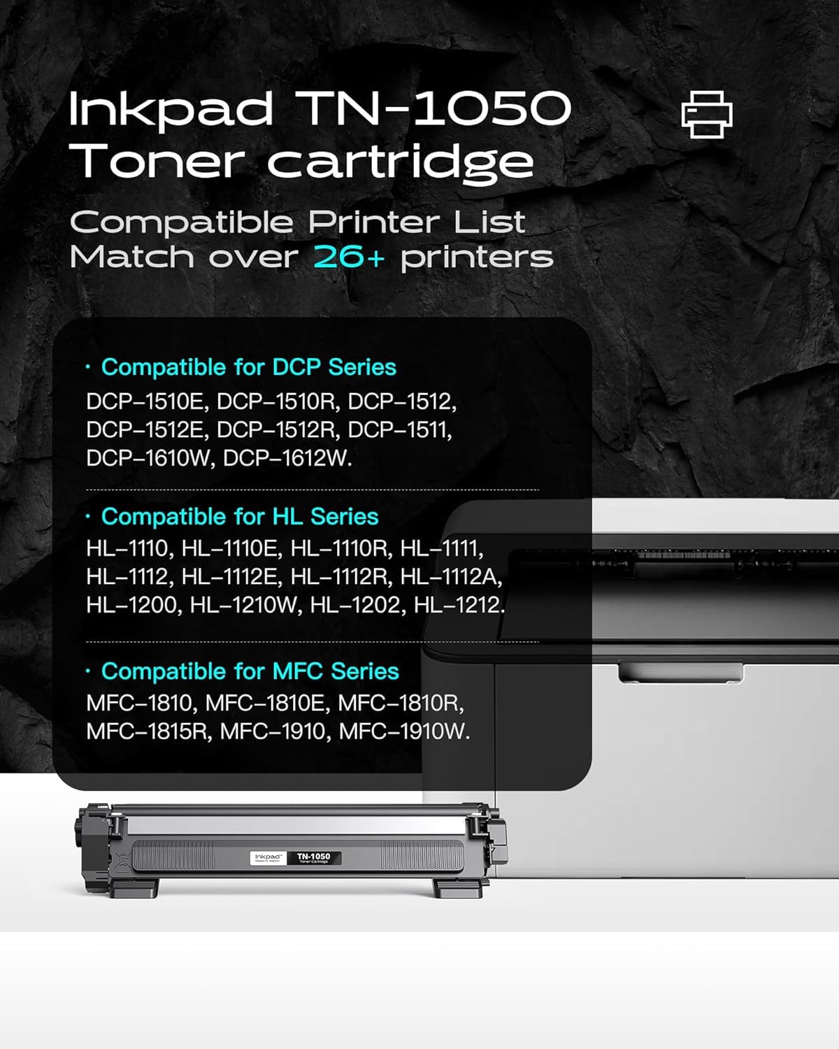 iNKPAD TN1050 TN-1050 Cartucce Toner Compatibili per Stampanti Brother DCP-1612W MFC-1910W HL-1110 HL-1212W DCP-1610W HL-1210W DCP-1512 HL-1112 MFC-1810 DCP-1510 (4 Nero)
