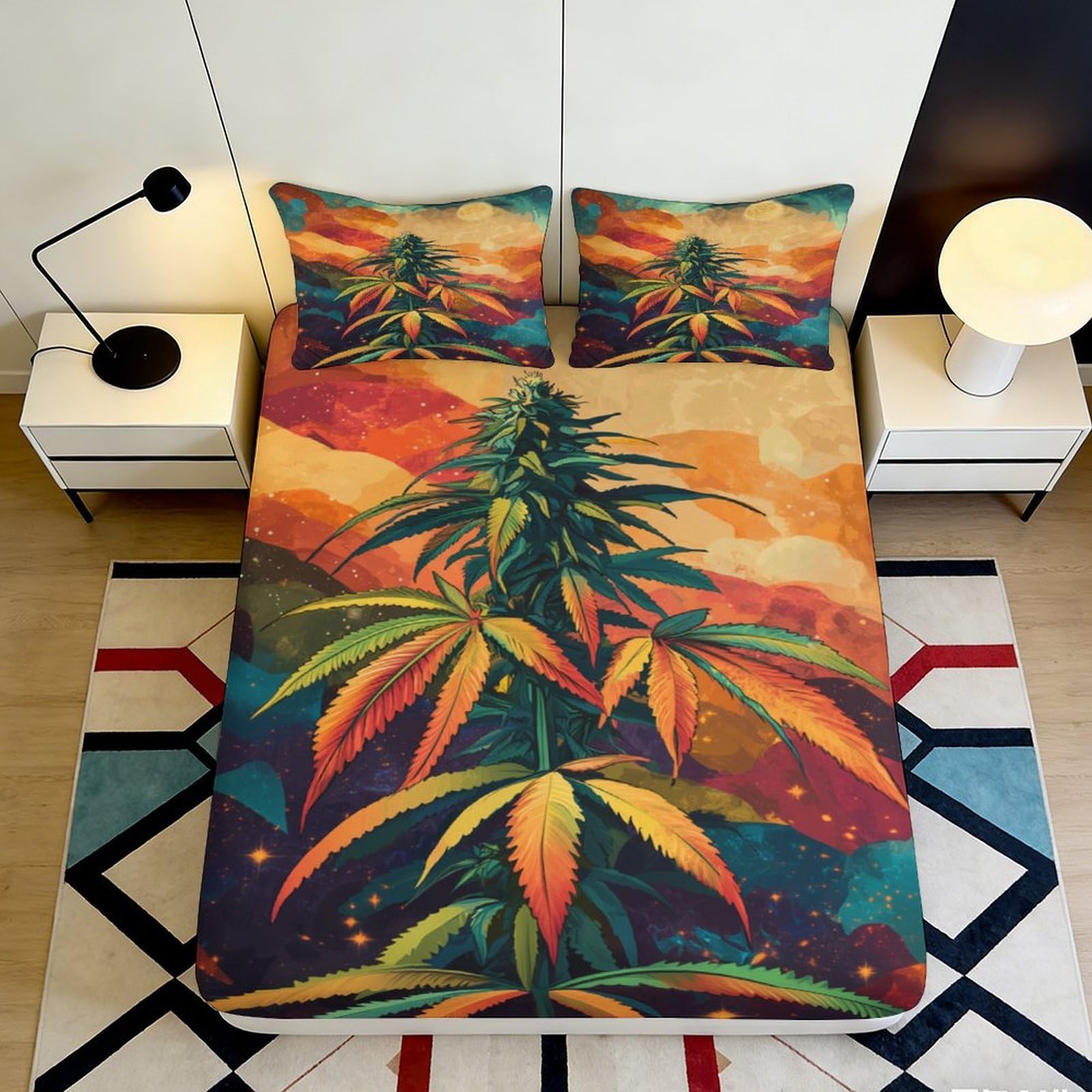 Pnayamiorkfel Style-8 3D Printed Cannabis Leaf Fitted Sheet Microfiber Colourful Art Bedroom Decor Mattress Cover For Home Dorm 90X200x25cm