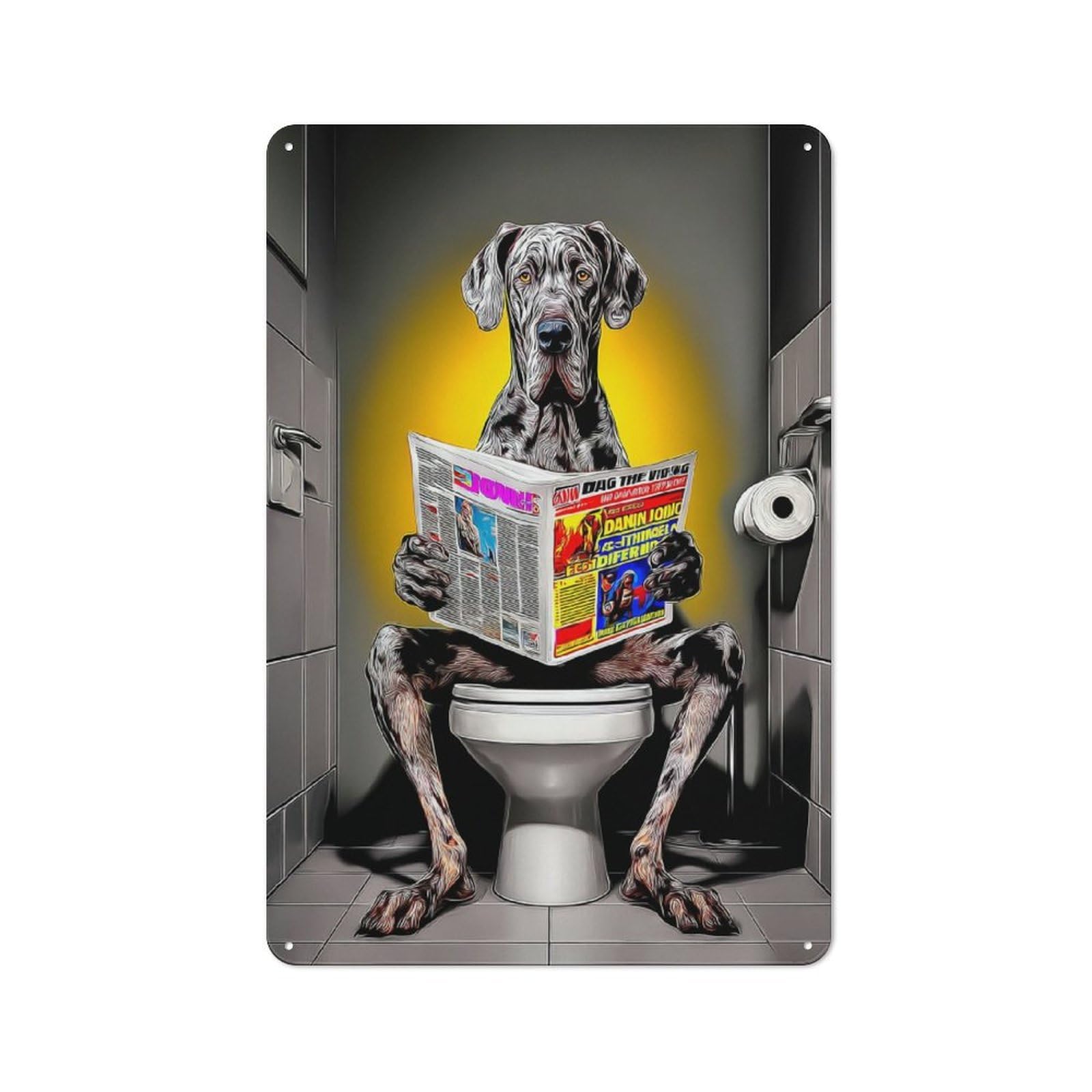 Junmoney Dog Reading Newspaper On Toilet-18 30X20cm Rustic Metal Sign With For Home Office Or Studio, Gift For Studio Owners During The Christmas Season