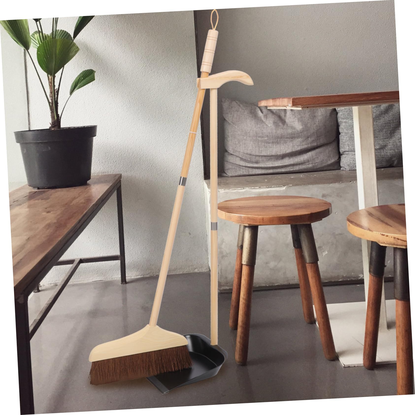 MAGICLULU Besen Und Kehrschaufel Haushalt Edelstahlbesen Mit Langem Stiel Reinigungsbesen Für Boden Kehrbesen Aus Holz Kehrschaufel Hausreinigung