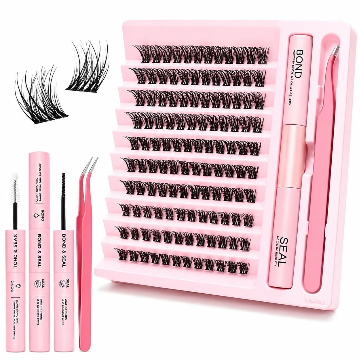 120Pcs Bond & Seal Eye Lashes For Women 8-14MM Size Cluster Eyelashes Extension Kit Lash Clusters and Tweezers For False Eyelashes Curly-picture-46