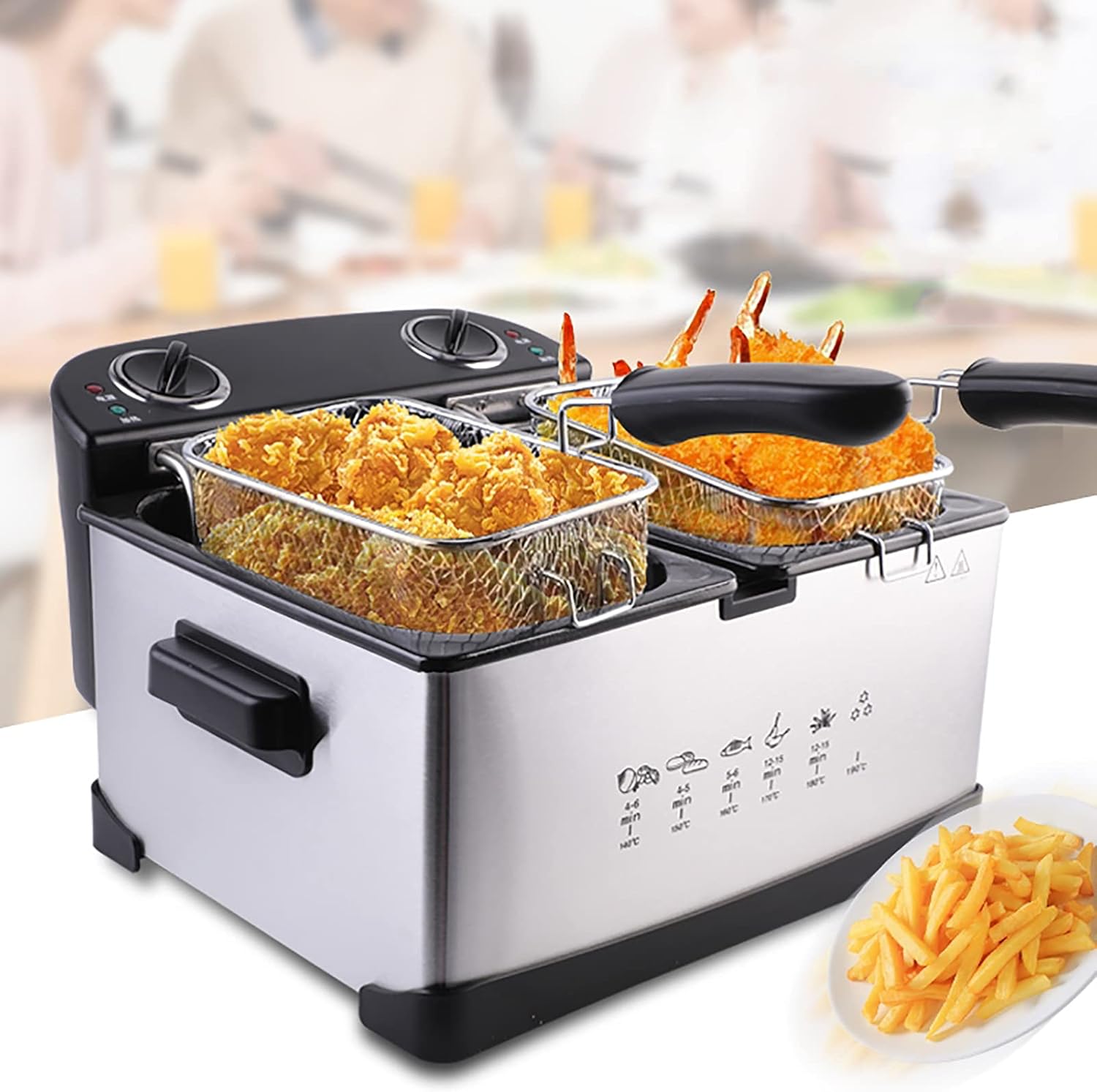 Amazon.co.jp 6L ディープフライヤー 業務用ディープファットフライヤー ステンレススチール チップフライヤー カウンタートップ