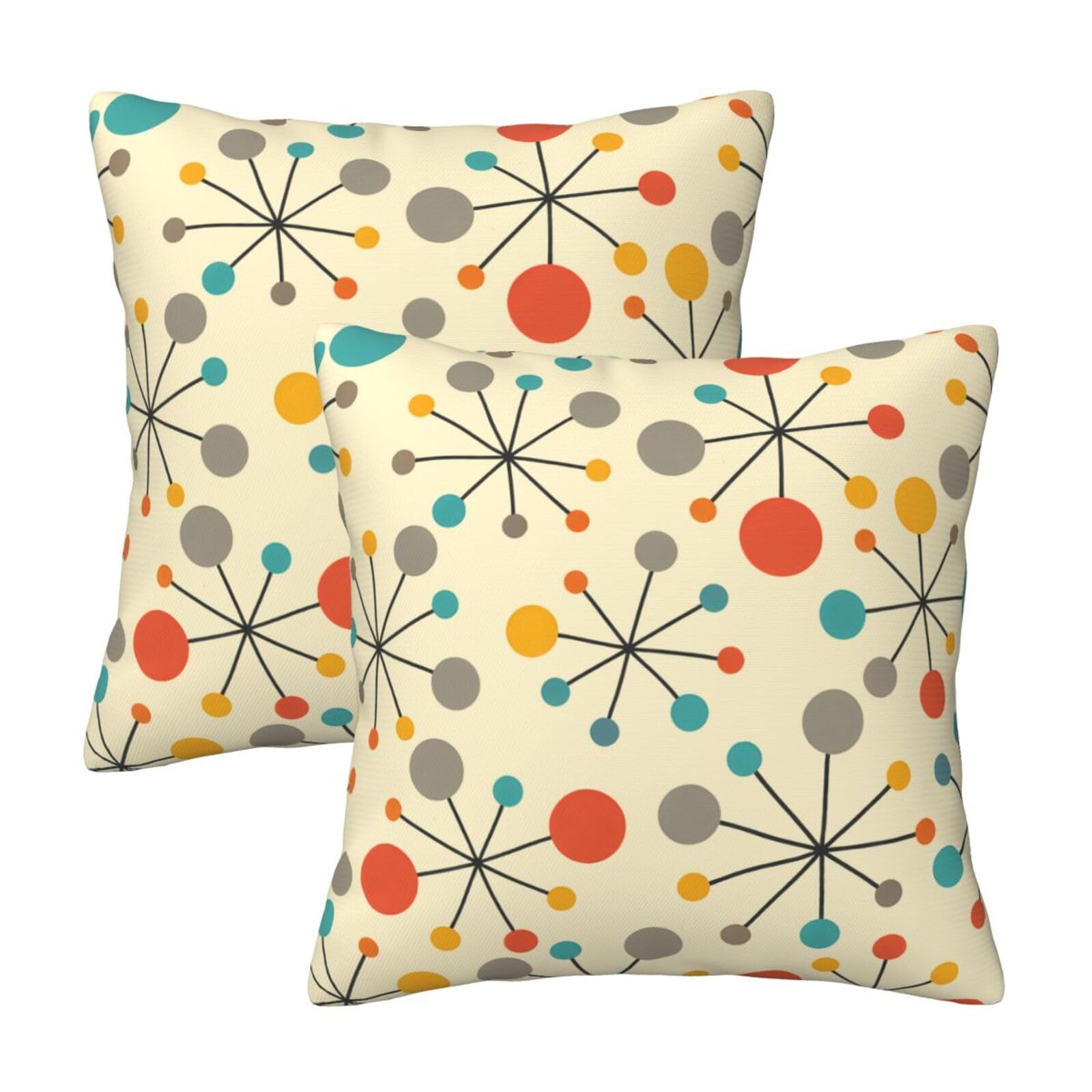 Retro Mid Century Throw Pillow Covers Soft Square Cushion Pillowcase Set of 2 for Sofa Couch Home Decor 18 X 18 in