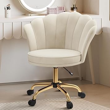 Office Chair, Vanity Swivel Chair, Petal Backrest,Adjustable Height, for Home Office, Study, Bedroom,120kg Load Capacity Beige