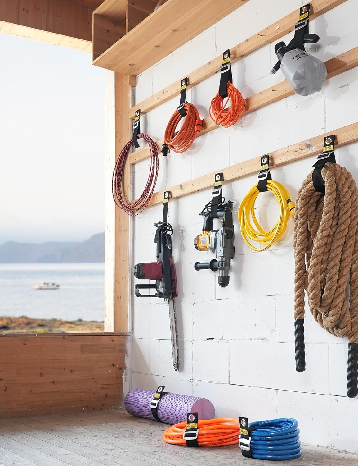 6Pack 14"/18" One-Hand Operation [1s Gravity-Tighten] Extension Cord Holder Organizer, Adjustable Storage Strap for RV Shed Workshop Garage Organization, Tools Gadgets Accessories Gifts for Dad Father