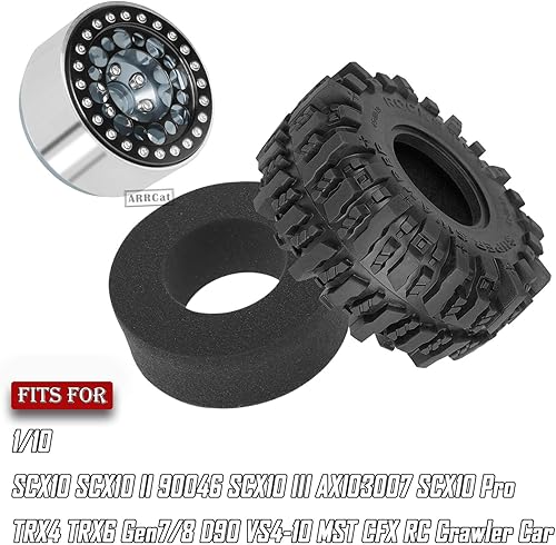 Miniatura 9 de RC 1.9 Beadlock Ruedas y neumáticos para 110 Axial SCX10 SCX10 II 90046 SCX10 III AXI03007 TRX4 RC Crawler, llantas y neumáticos de aluminio 1.9