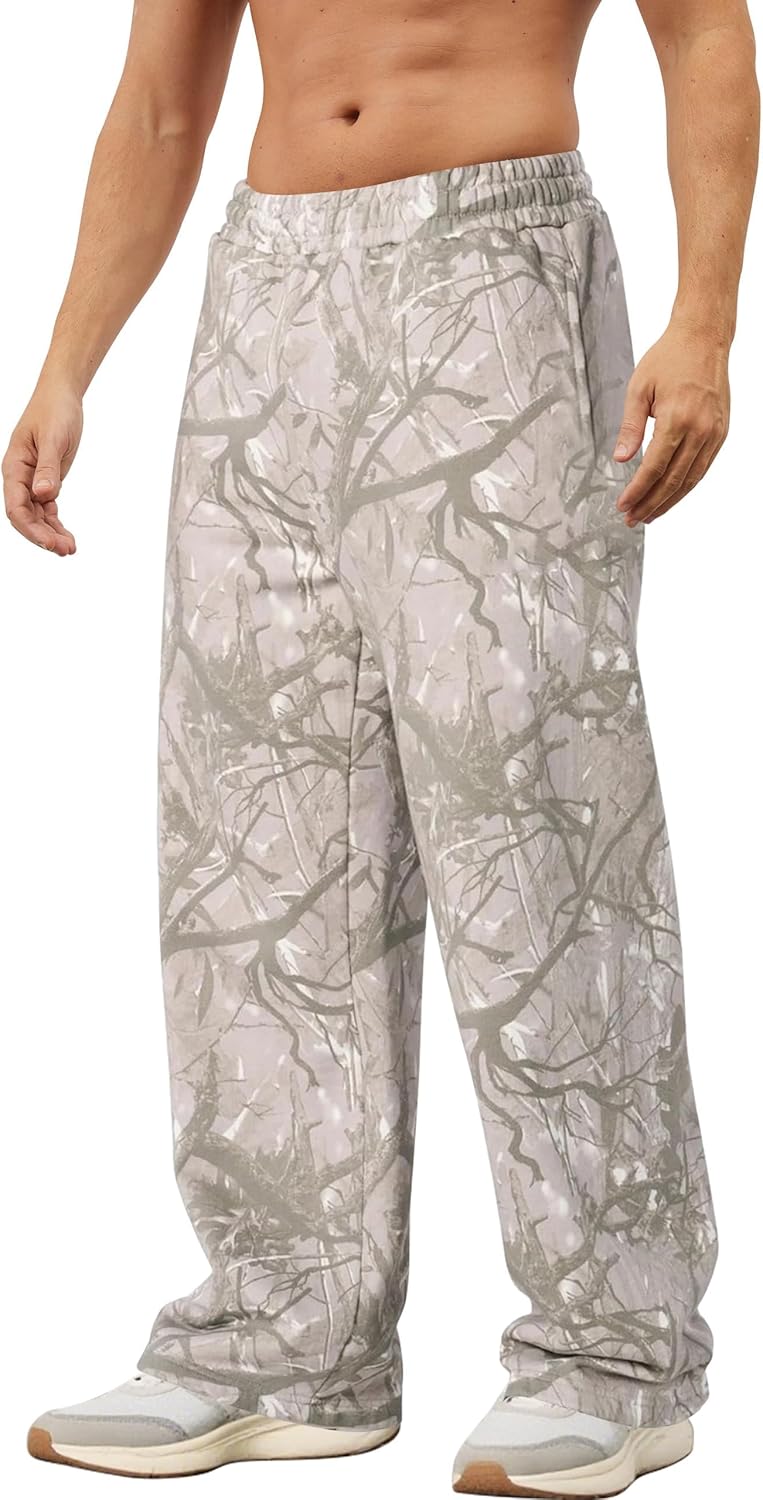 Mens Baggy Camo Graphic Print Sweatpants Workout Athletic Joggers Pants for Men Wide Leg Hunting Sweat Pant