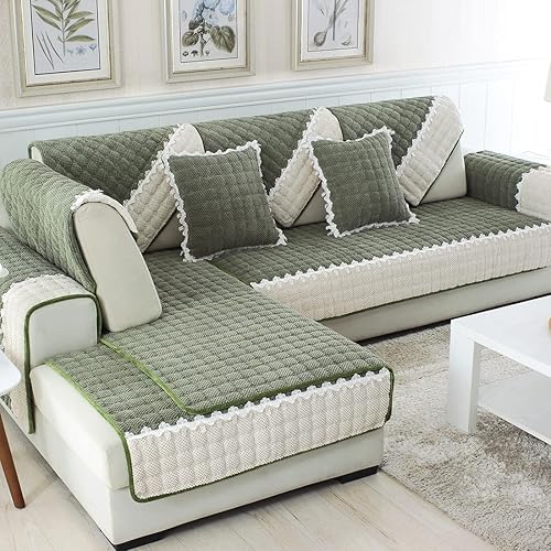 vctops Funda de pana suave para sofá modular, funda antideslizante para sofá modular a cuadros, para perros, gatos y niños (verde oscuro, 36 x 47