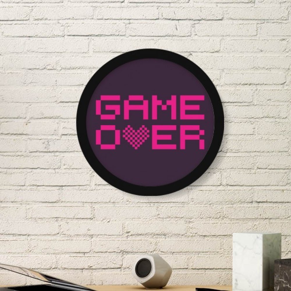 Cadre photo pixel Rose Game Over rond noir en taille moyenne pour stickers muraux