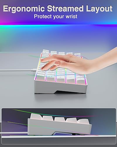 Miniatura 8 de Teclado 60%, teclado para juegos retroiluminado RGB con cable USB-C, portátil de 68 teclas, mini teclado compacto para viajes de negocios, oficina,