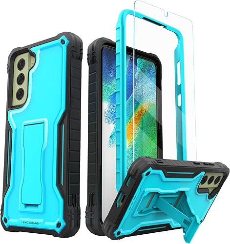 ExoGuard Funda para Samsung Galaxy S21 FE, funda de goma a prueba de golpes de cuerpo completo con protector de pantalla de vidrio templado y