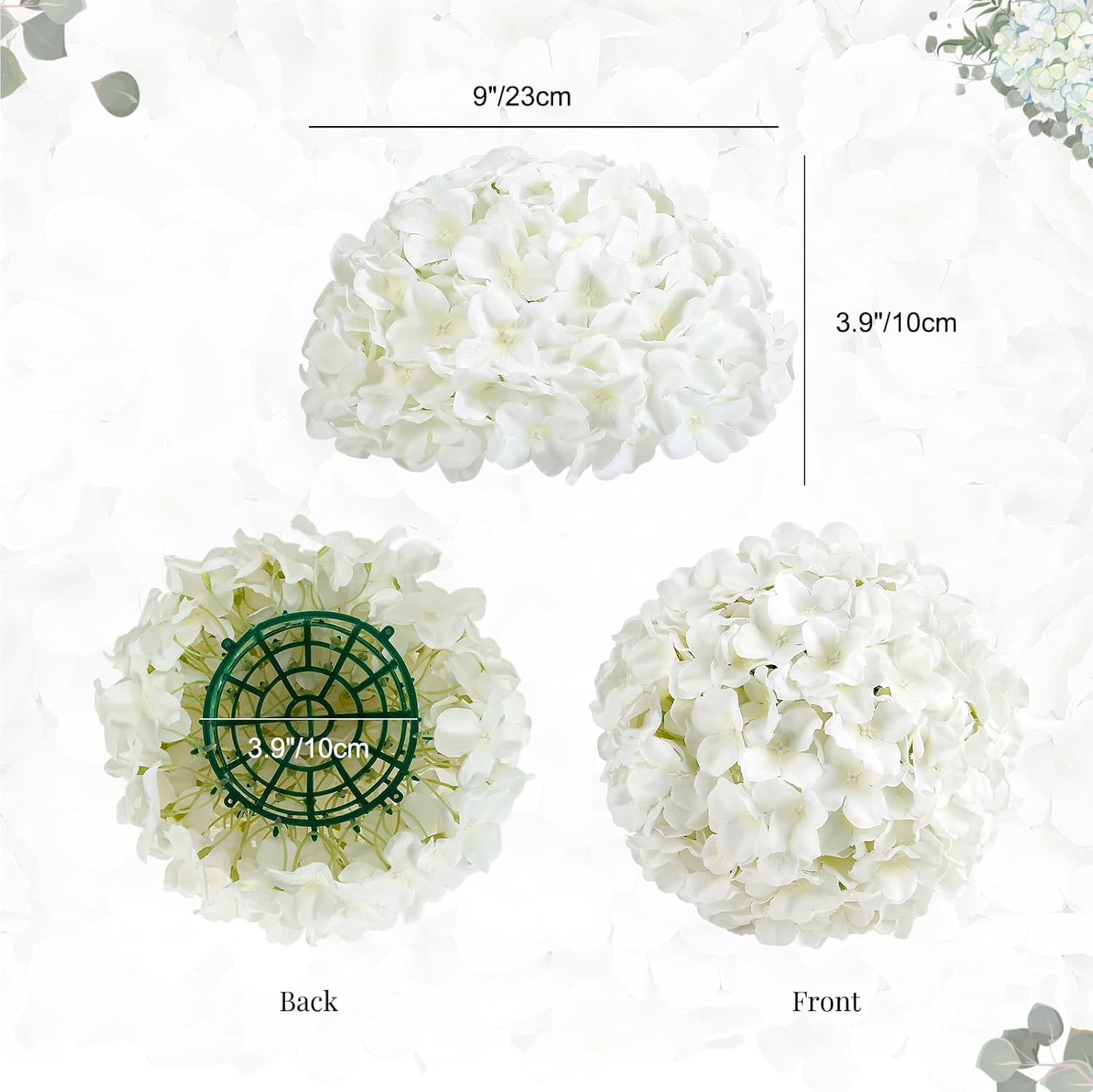 Auihiay 8 PCS Half Hydrangea Wedding Flower Balls for Centerpieces, White Hydrangea Artificial Flower Ball Centerpieces, Artificial Flower Balls for Tables Centerpieces, Home, Wedding Decoration