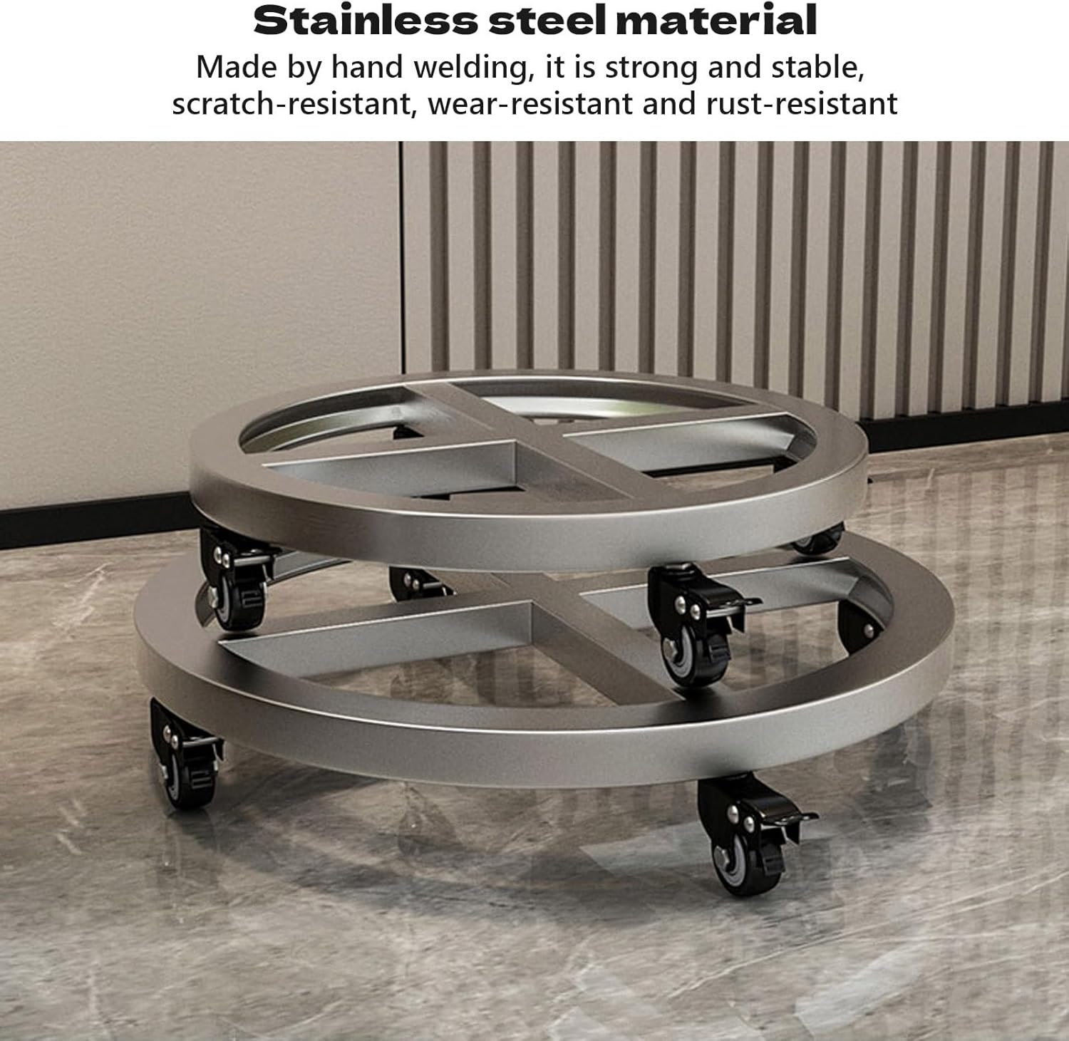 Heavy Duty Plant Caddy with Brake Wheels Stainless Steel Plant Dolly Cart Planter Mover Rollers Round Pot Plant Roller Base for Indoor and Outdoor(30x30x10cm)