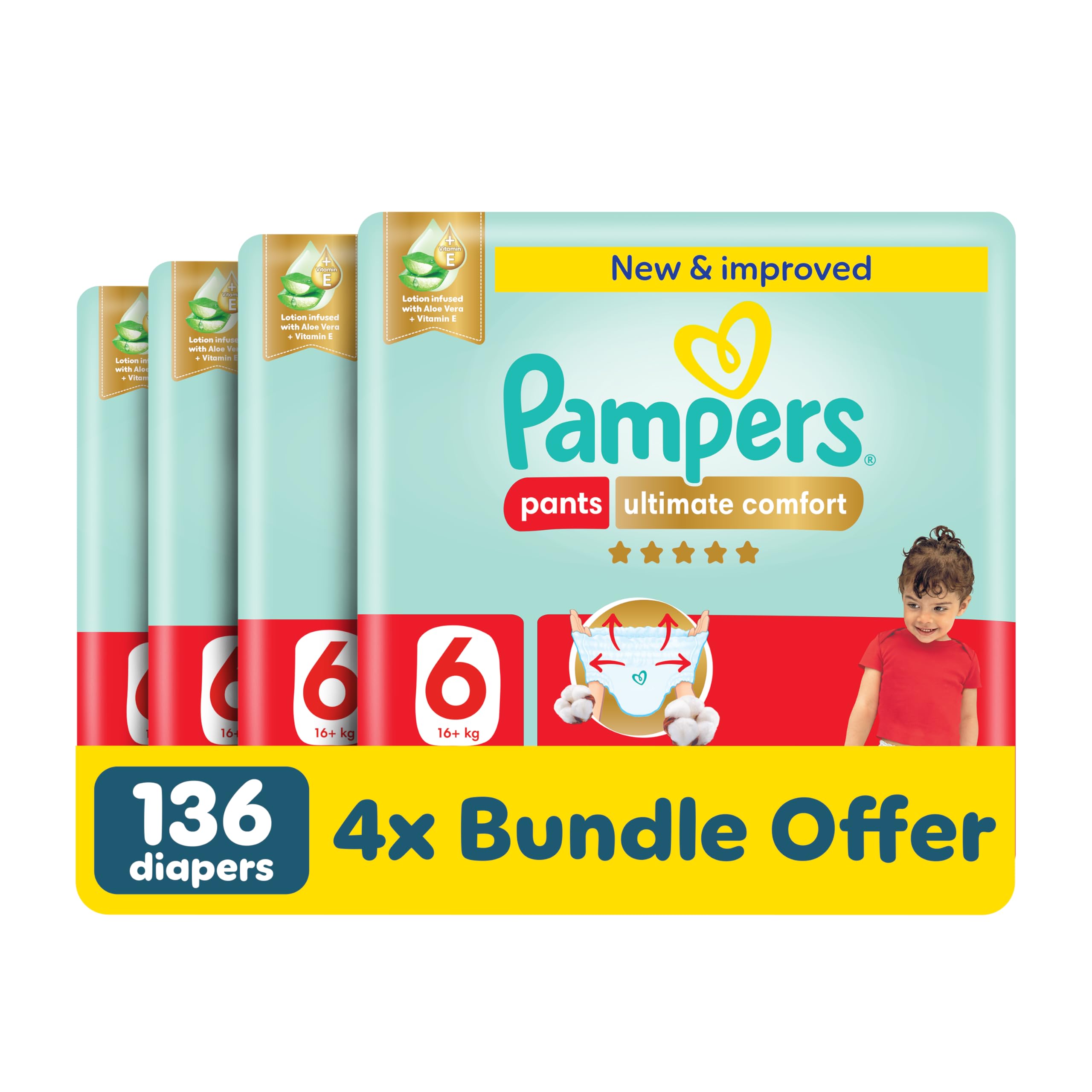 Pampers Ultimate Comfort Pants Diapers, Size 6, 16-21kg, Lotion infused