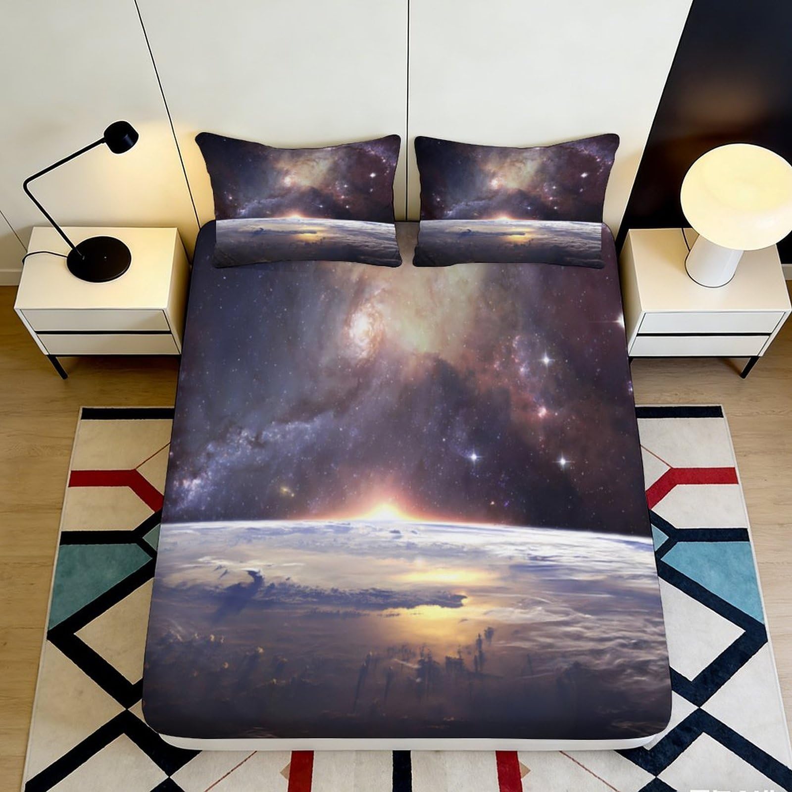 Jqzkxnhpbr Style-9 3D Printed Galaxy Starry Sky Fitted Sheet Microfiber Soft Breathable Cosmic Nebula Mattress Cover For Bedroom Dorm Decor 90X200x25cm