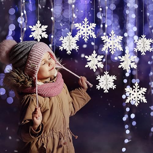 Miniatura 5 de Decoraciones de copo de nieve colgantes de Navidad de invierno, 12 piezas, guirnalda de copos de nieve colgantes para Navidad, invierno, país de las