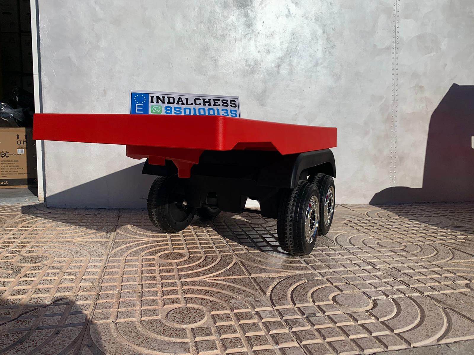 Remorque de remorque pour camion Actros 4X4 de 12 V couleur rouge, roues en plastique avec bande de roulement en caoutchouc