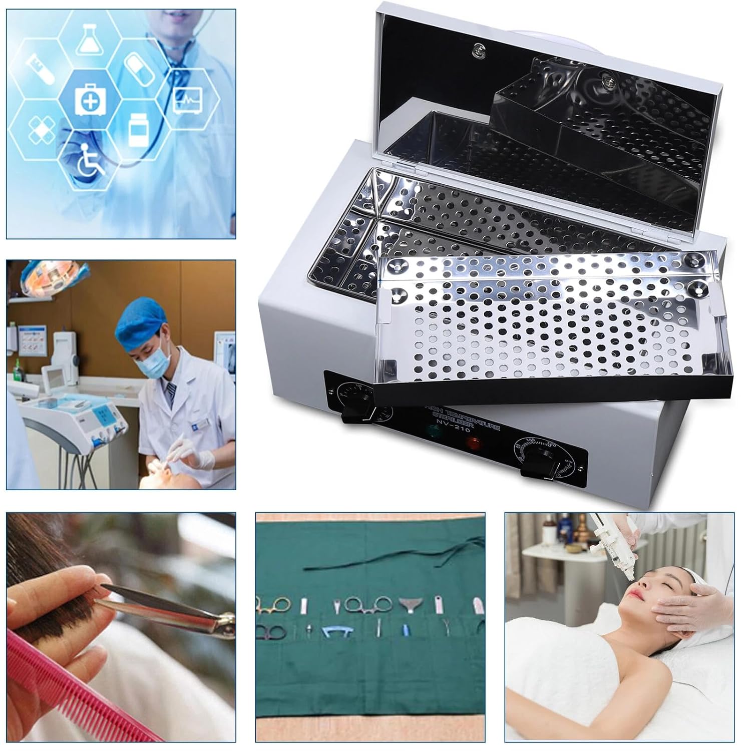 300W Heat Sterilizer 1.5L Mini Dry Heat Sterilizer Cabinet High Temperature Cleaning Box with Timer for Nail Spa Pedicure Hairdressing Metal Tools