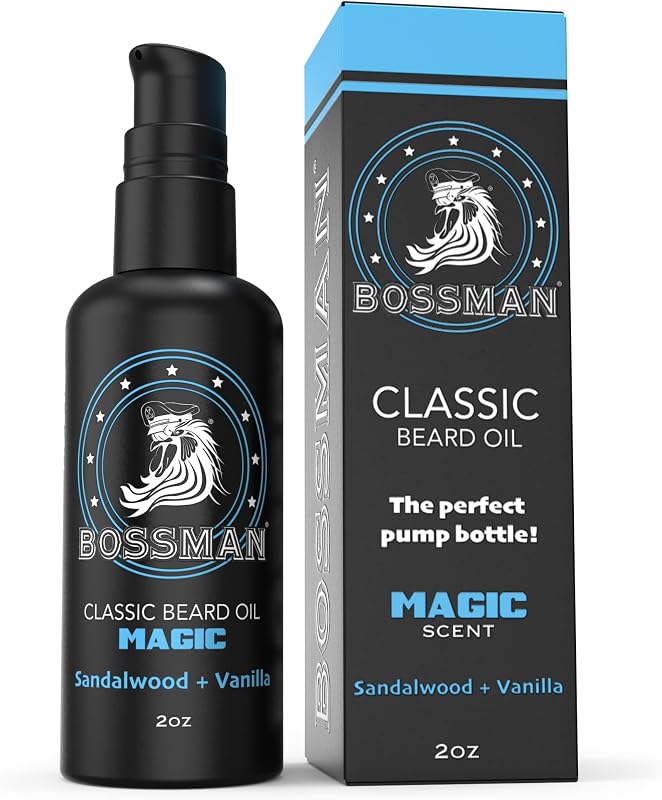 Bossman Organic Beard Oil for Men 2 oz - Beard Moisturizer for Men with Jojoba, Argan, Avocado Oils - Natural Mustache Oil (Magic Scent)