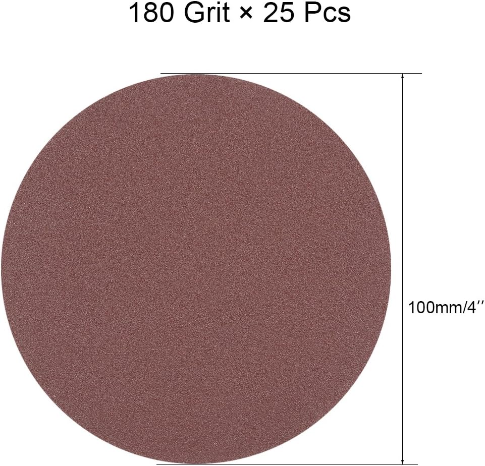 sourcingmap 25Pcs 4 inch Hook and Loop Sanding Disc 180 Grits Flocking Sandpaper for Random Orbit Sander Brown - Image 3