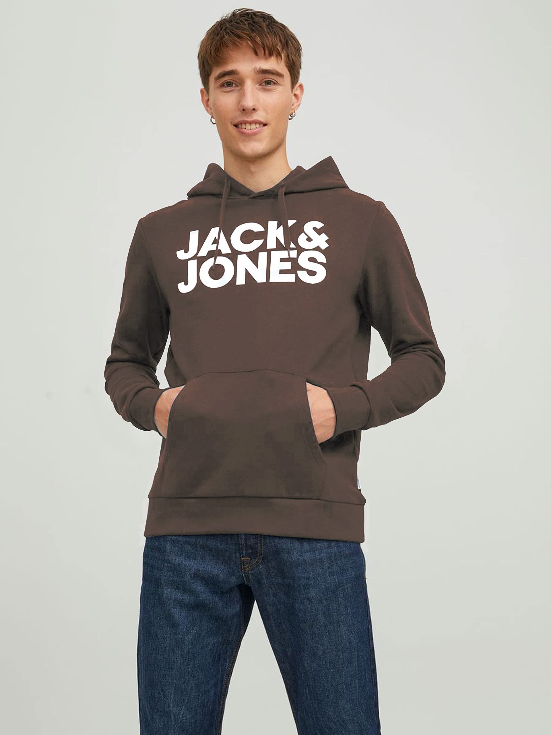 Jack & Jones Kapuzenpullover mit Logo, Mulch/Druck Weiß, XS – Ansicht 2
