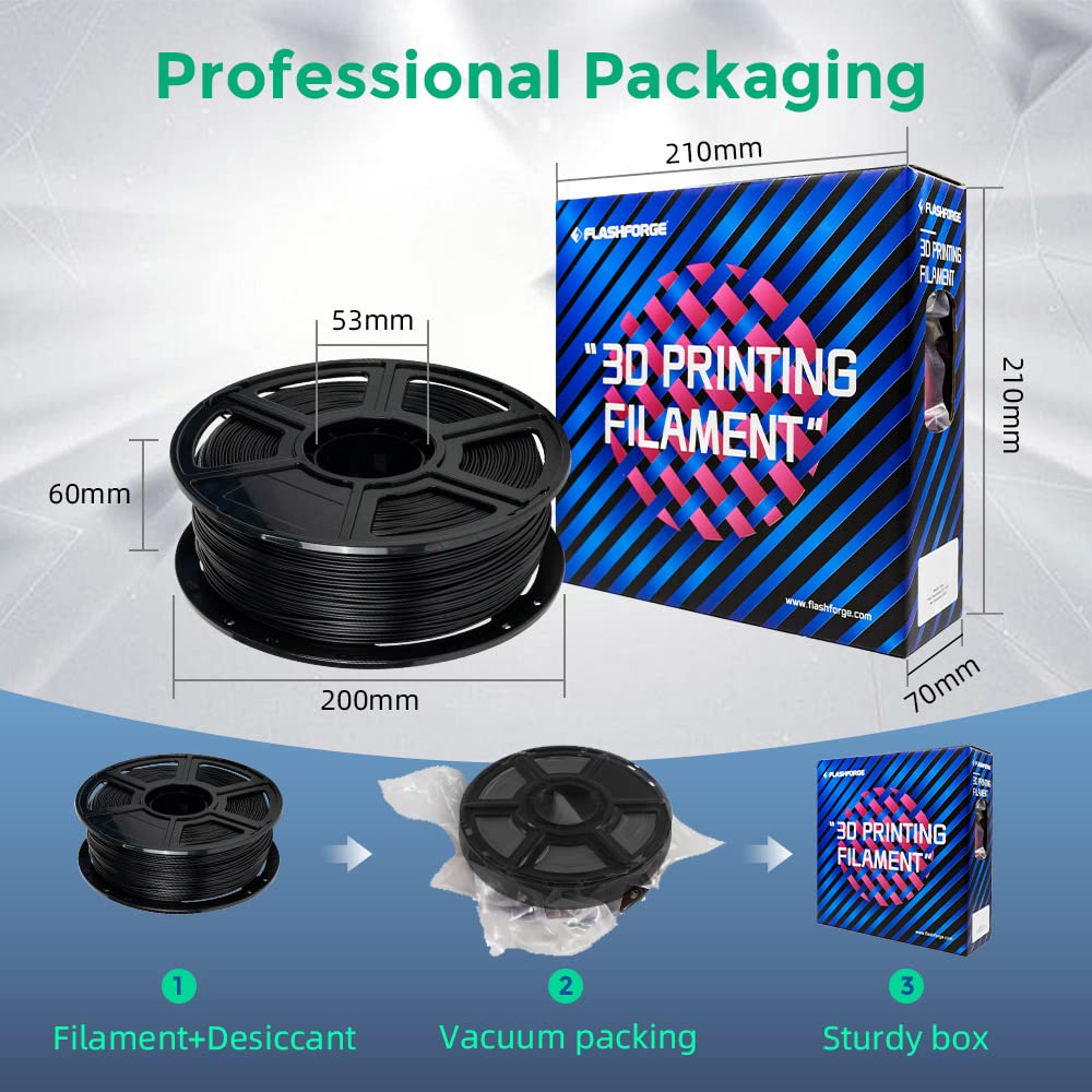 FLASHFORGE ABS PRO Filament pour imprimante 3D, filaments résistants à la chaleur, bobine de 1kg (2.2lbs), précision dimensionnelle +/- 0.02 mm, consommables ABS solides et durables (Noir)