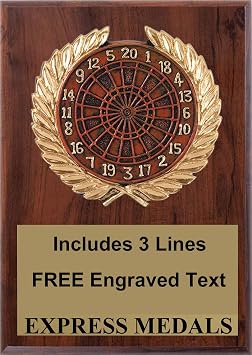 Express Medals 5 inch x 7 inch Darts Plaque Trophy Award with Free Engraving