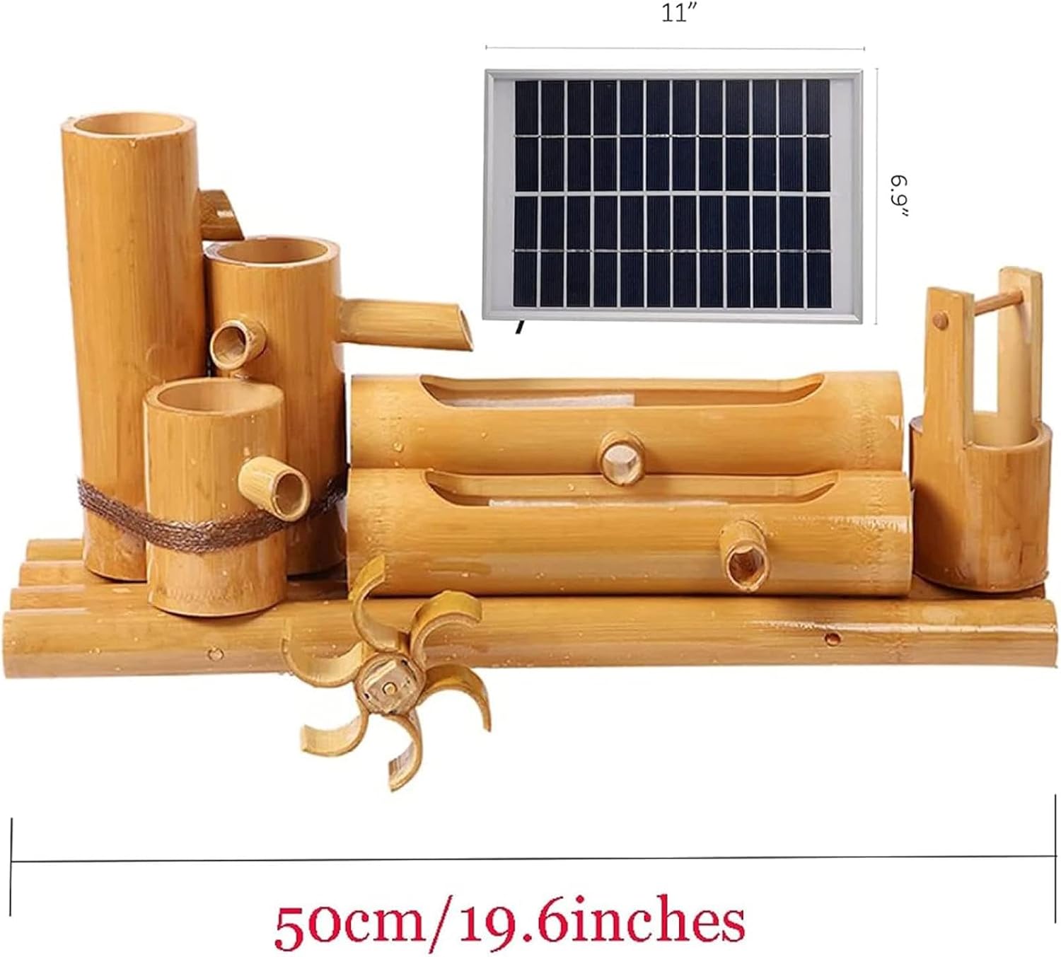 Solar Water Fountain, Outdoor Water Fountain with Water Pump, Feng Shui Zen Bamboo Fountain, Japanese Garden Decoration, for Bird Bath, Pond, Fish Tank, 19.7in
