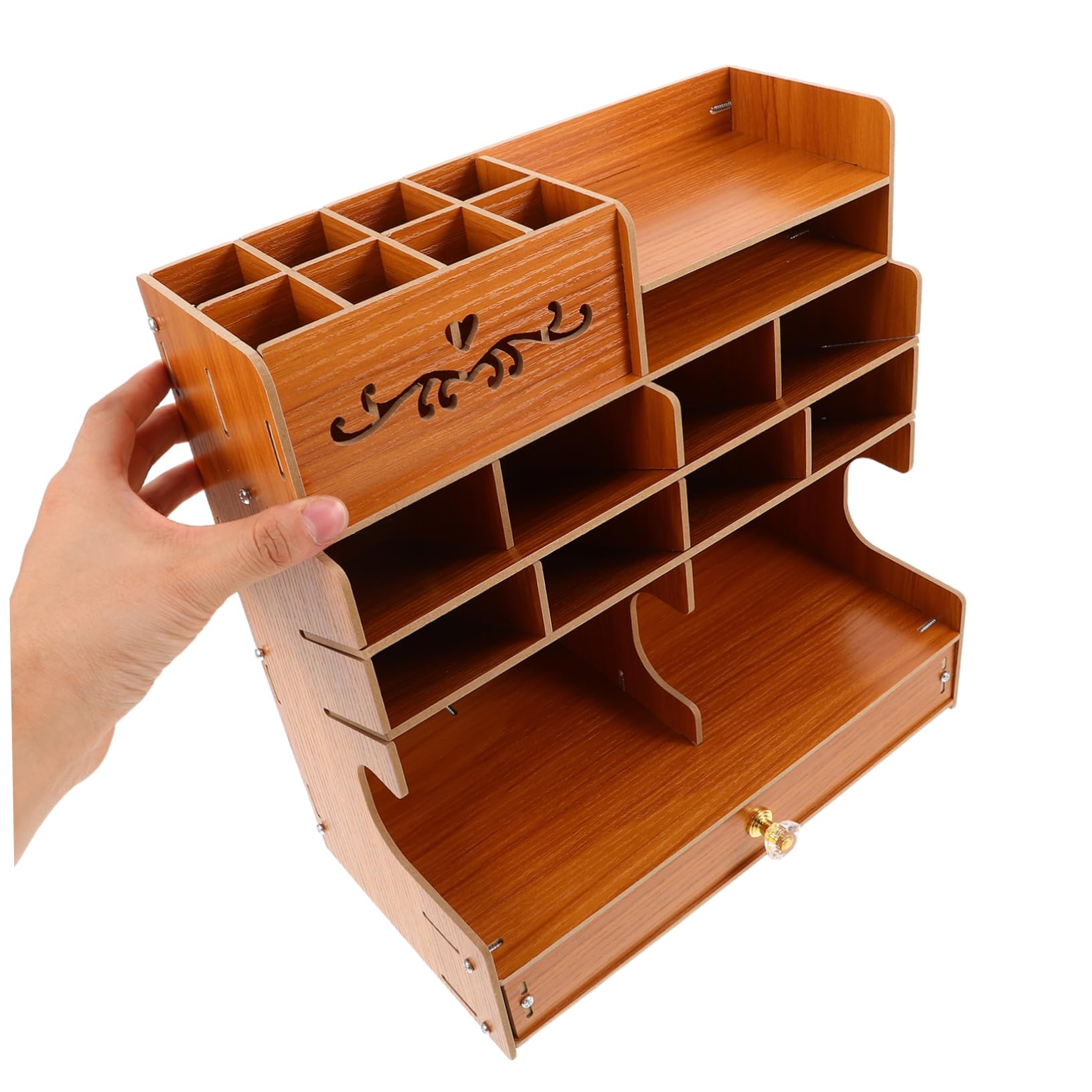 DOITOOL Portapenne in Legno per Scrivania Scatola Portaoggetti con Scomparti Multipli Organizer da Ufficio per Penne e Cancelleria Vassoio Portapenne in Legno