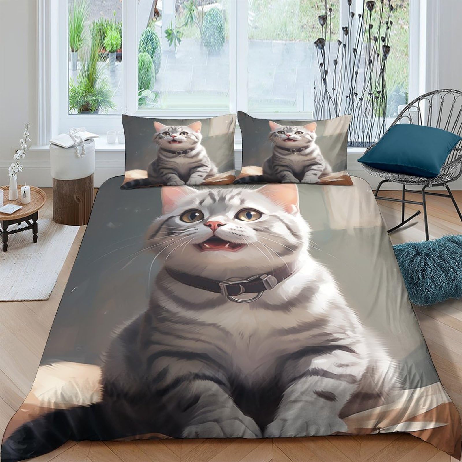 Housse de couette grand lit chat pour une chambre cocooning et cosy