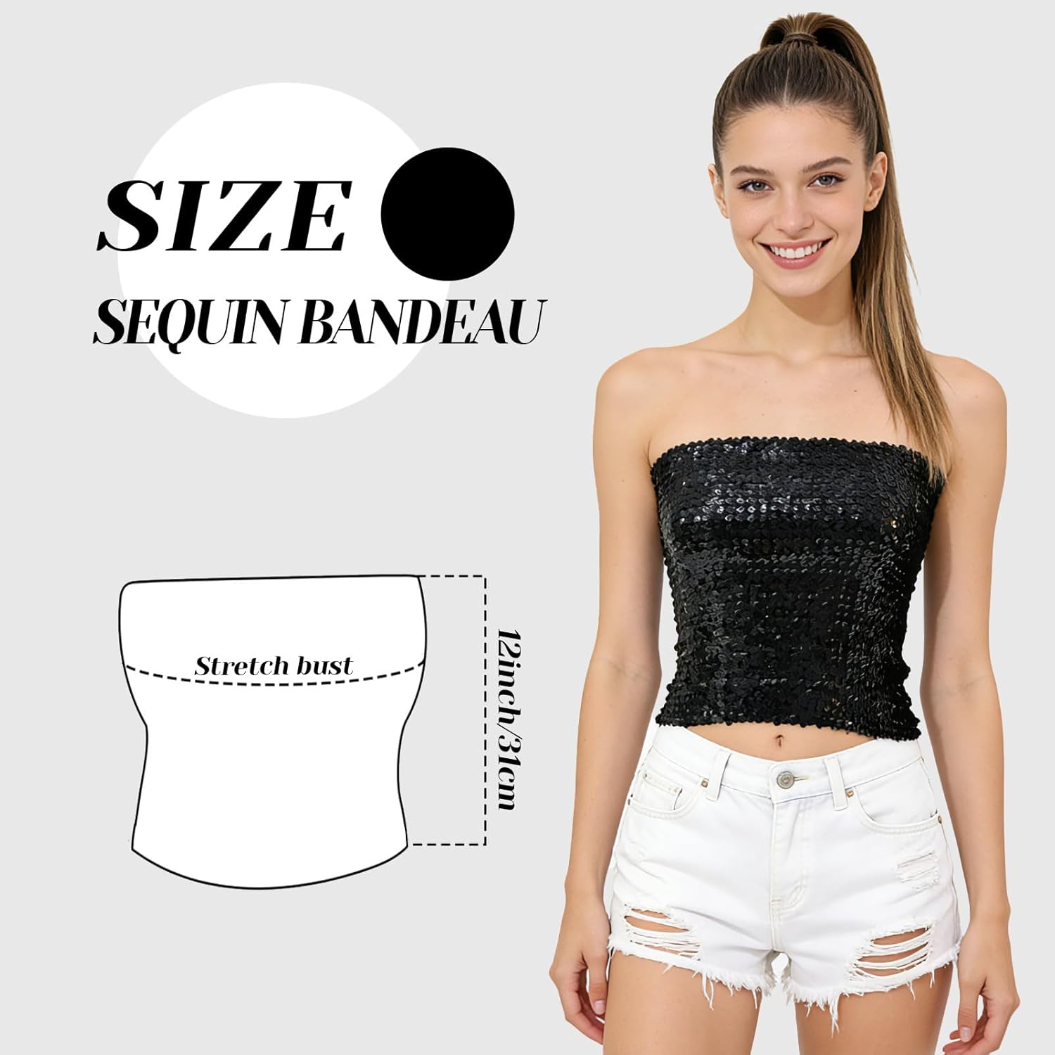 Sequin Tube Top Stretchy Womens Sparkly Strapless Crop Tops for Party Clubwear - Image 5