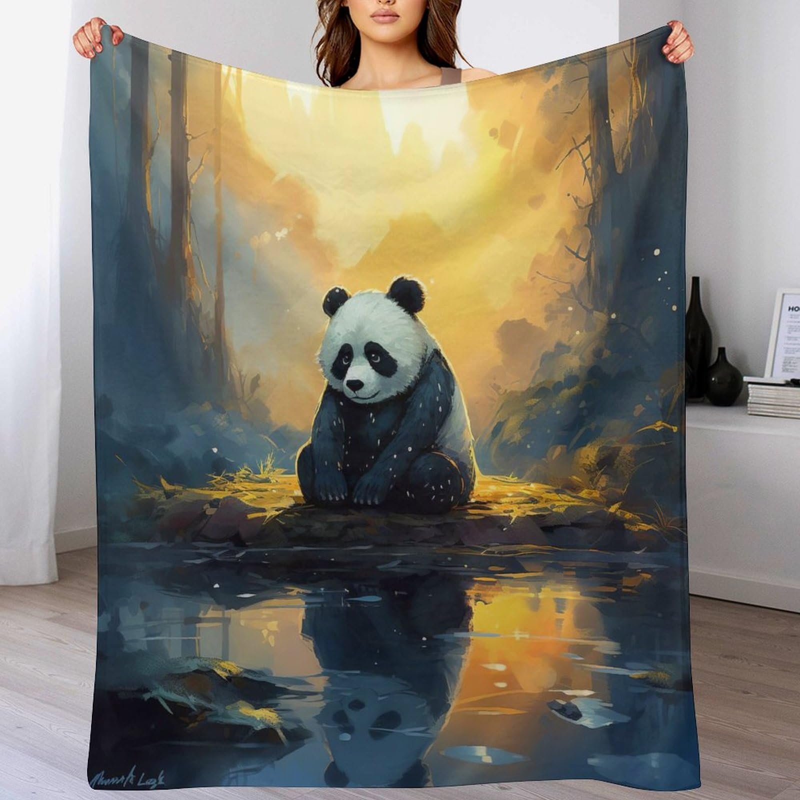 Manta de forro polar de panda grande para evitar el frío en el sofá