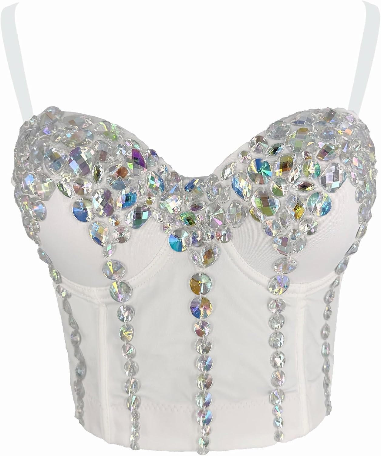 ELLACCI Women's Sexy Rhinestone Colorful Gem Acrylic Bustier Corset Top Bra White - Image 2