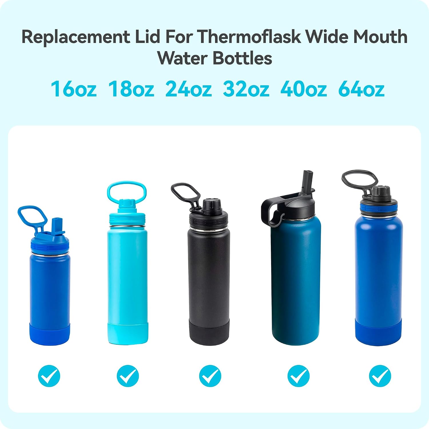 Lid Replacement for Thermoflask 14 oz 16 oz 18 oz 24 oz 32 oz 40oz, Spout Lid Only Compatible With the Brand of Thermoflask Wide Mouth Bottles 100% Leak Proof Replacement Lids, BPA Free