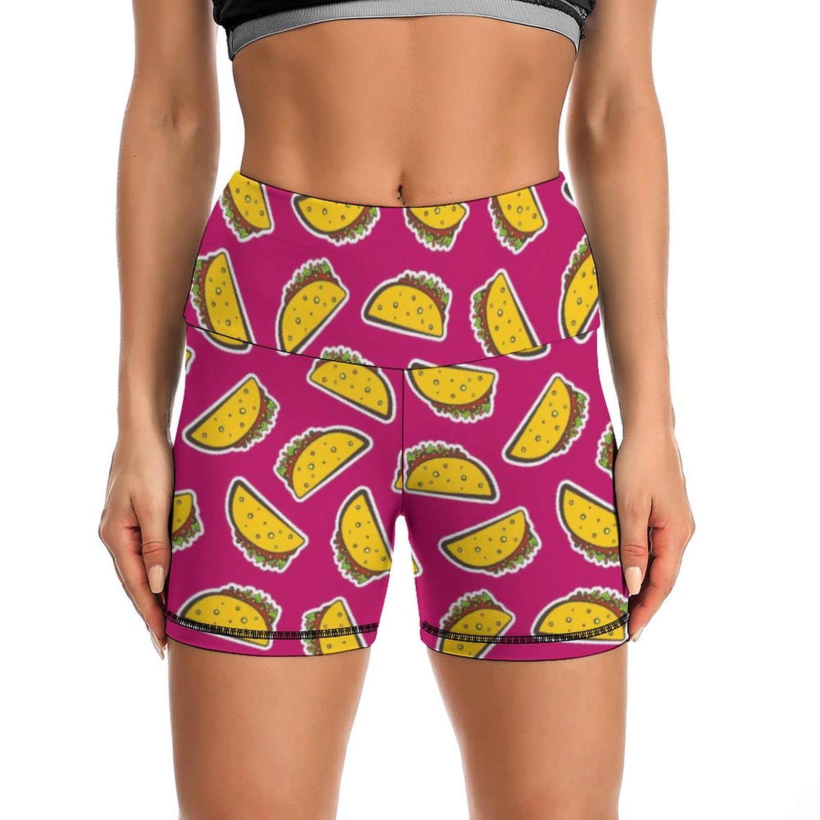 JYYAU Taco High Waist Yoga Shorts for Women Athletic Shorts Leggings Running Pants Black