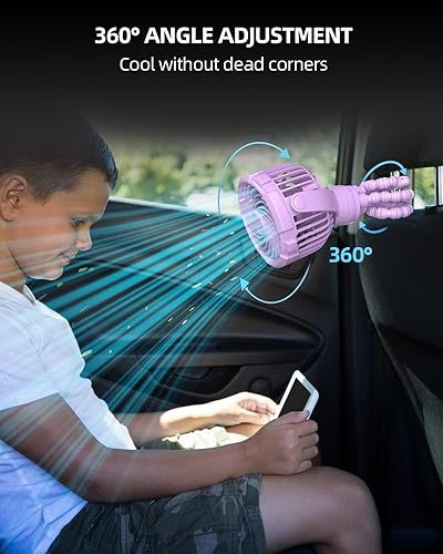 Miniatura 5 de Ventilador de cochecito, recargable con puerto tipo C, 4000 mAh, giratorio de 360, trípode flexible de 3 velocidades, clip en cualquier lugar para