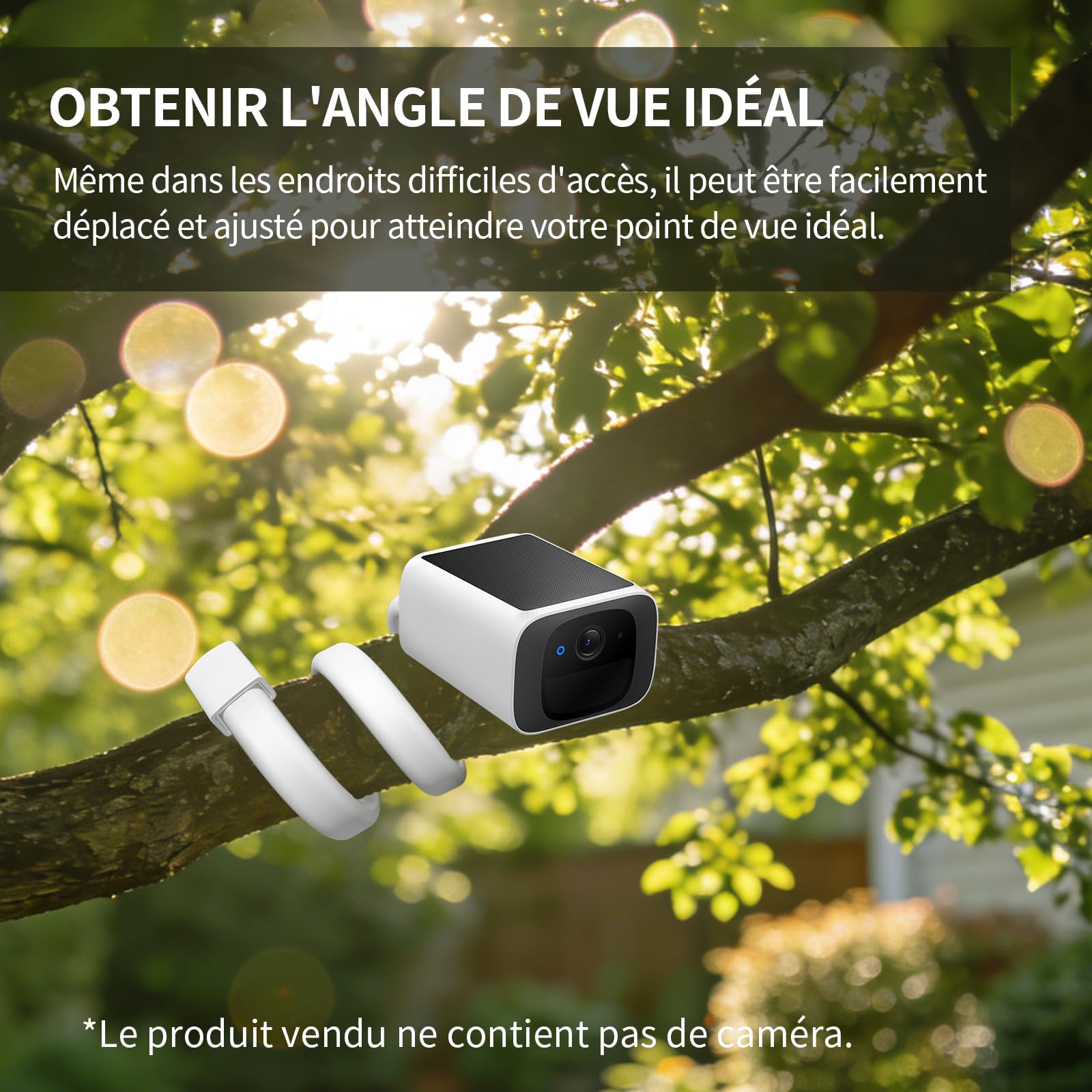 Support Flexible pour caméra pour Ring, Blink, Eufy, Google Nest, Wyze, Arlo et Autres caméras d'intérieur et d'extérieur avec Trou fileté 1/4, sans Outils ni dommages au Mur, Blanc