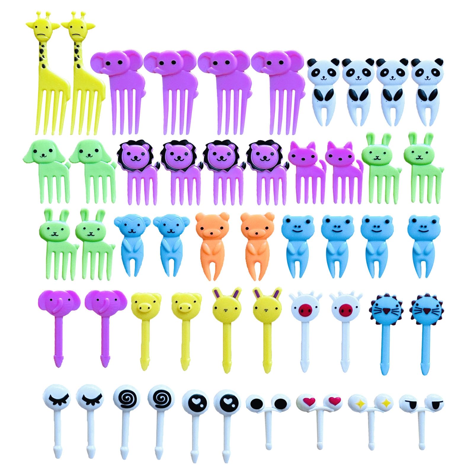 50 Pcs Beyond Basics Adorable Animal and Cartoon Eyes Fruit Forks for Kids - Fun Picks for Bento Box, Cake, Dessert, and Party Decor (Mix, 50, Pieces)