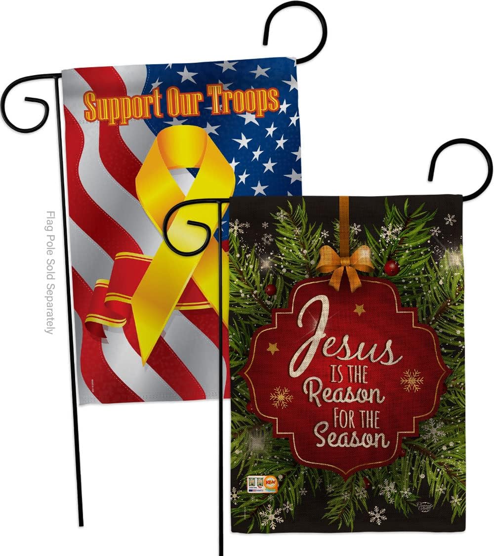 Jesus is the Reason Burlap Garden Flags Pack Wintertime Nativity Three King Religious Holy Family Season Christian Support Our Troops Small Gift Yard House Banner Double-Sided Made In USA 13 X 18.5