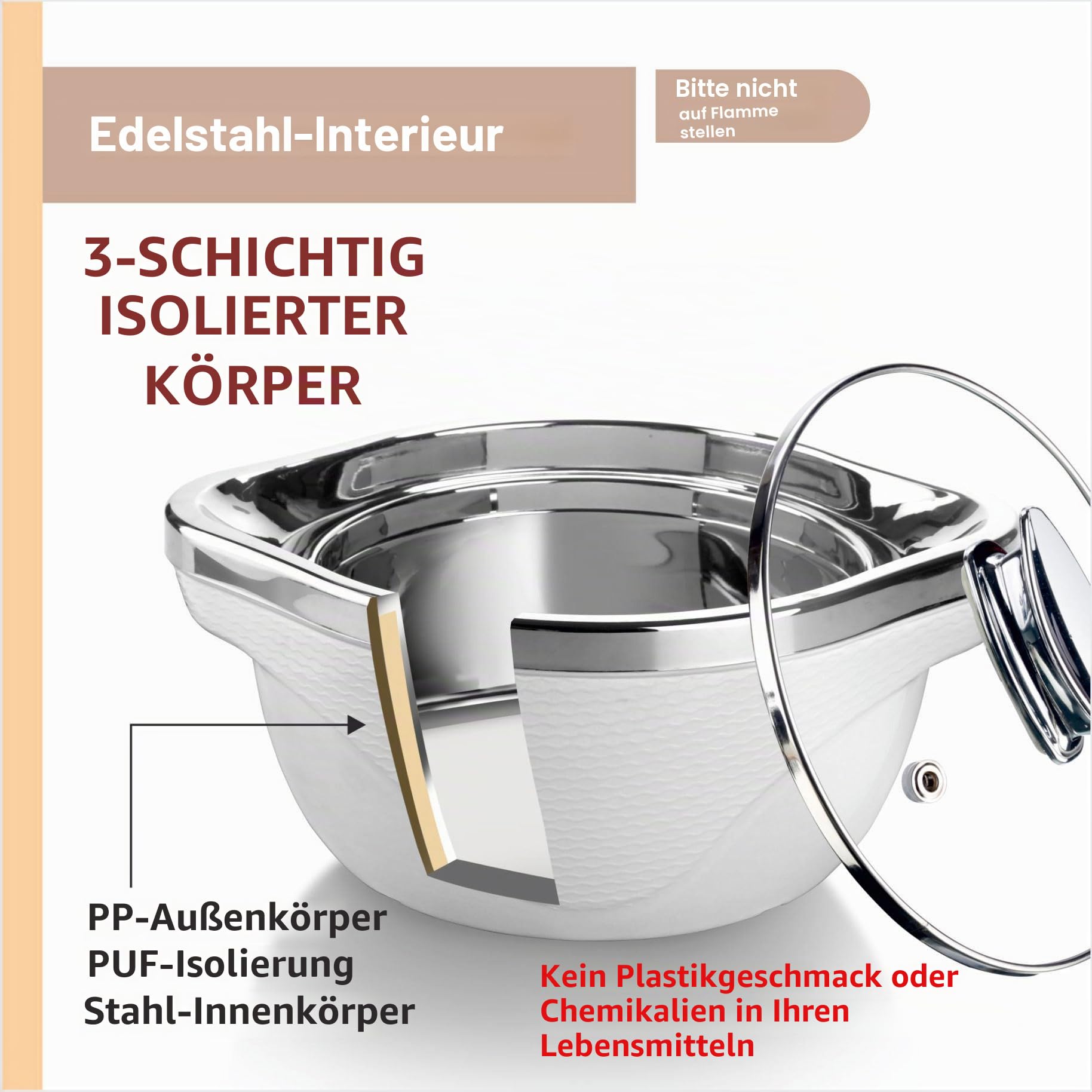 SIGNORA WARE Große isolierte Auflaufform mit Deckel, 3er-Set, Edelstahl-Heißtopf, Speisenwärmer, Kühler, Thermo-Suppen-/Salat-Servierschüssel, Edelstahl-Behälter für heiße Speisen, bestes Geschenk-Set