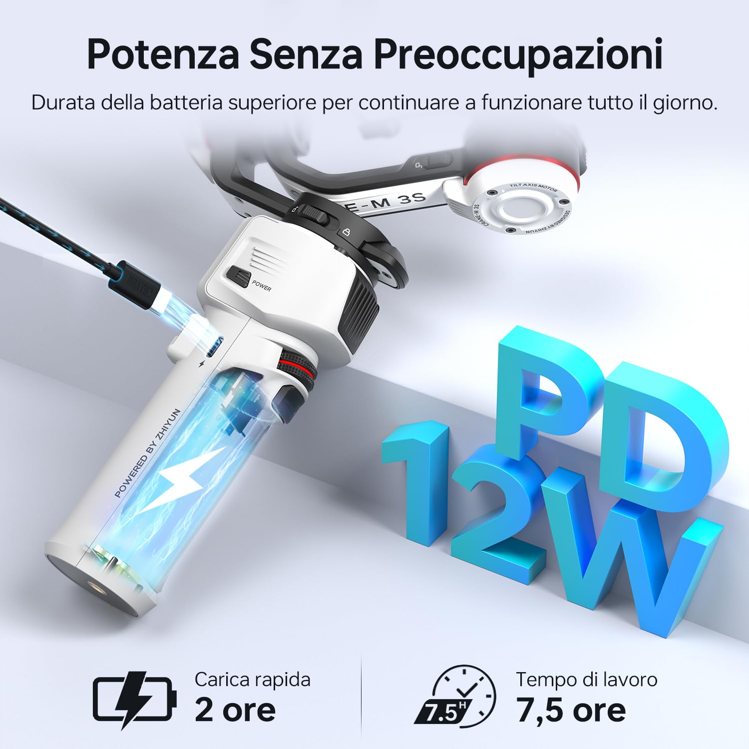 ZHIYUN Crane M3S [Ufficiale] Stabilizzatore Fotocamera a 3 Assi, con Luce di Riempimento Incorporata, Gimbal Fotocamera Leggera, 705g, per Videocamere Micro Single, Reflex