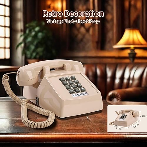 Miniatura 7 de Teléfono de escritorio retro para teléfono fijo (timbre mecánico), compatible con audífonos de teléfono vintage, teléfono con cable antiguo, sin